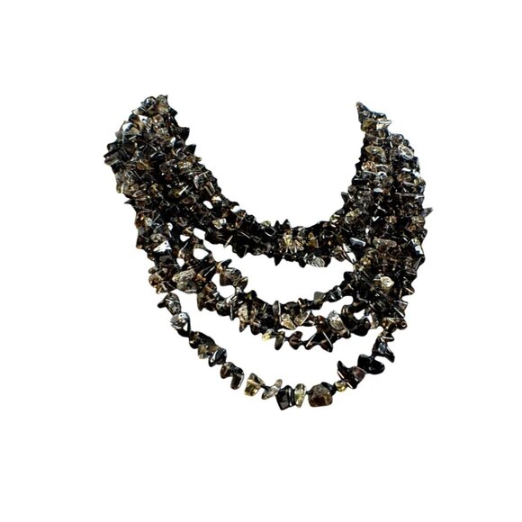 Vintage Semi Precious Smoky Quartz Multi Layer Statement Necklace - Picture 2 of 5